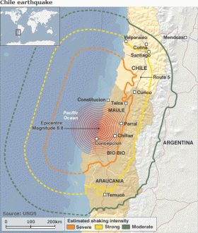 Zonas afectadas por el terremoto del 27 de febrero.